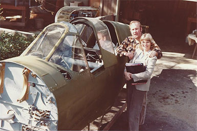 John and Sue Paul, P-40E plane to refurbish, Warhawk Air Museum, co-founders. Nampa, ID.