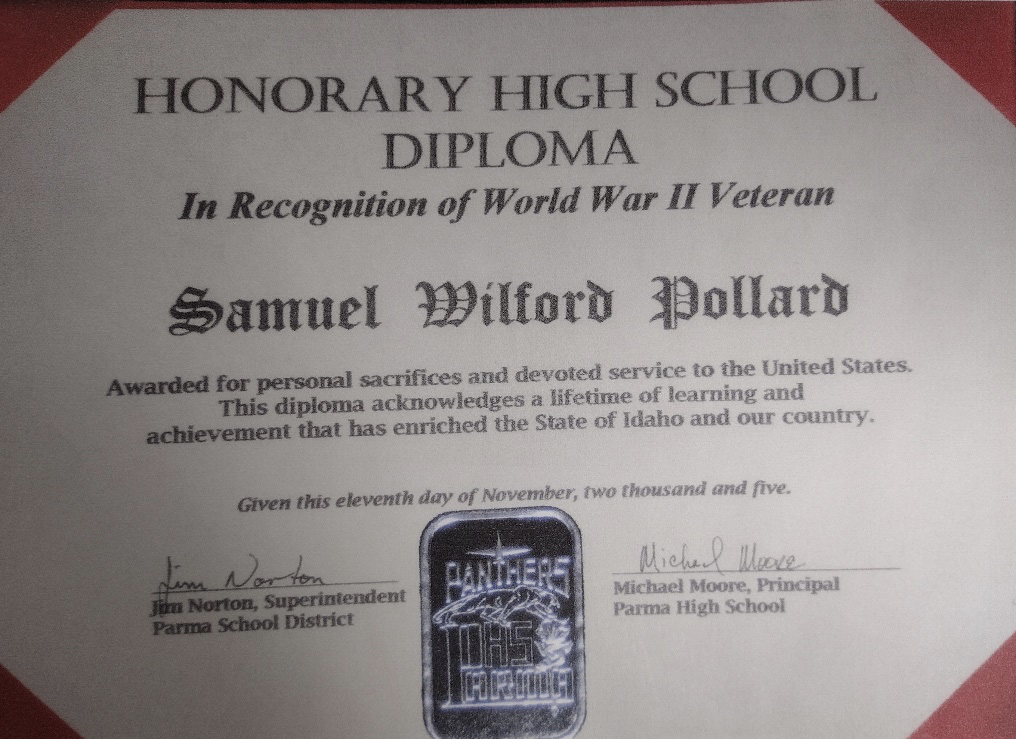 Sam's honorary high school diploma
